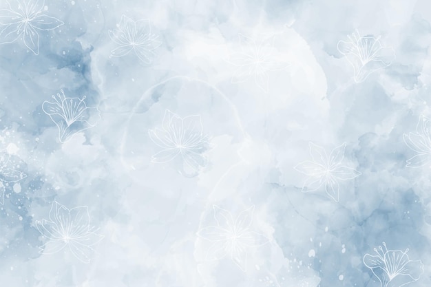 Abstract blue winter watercolor background with flower