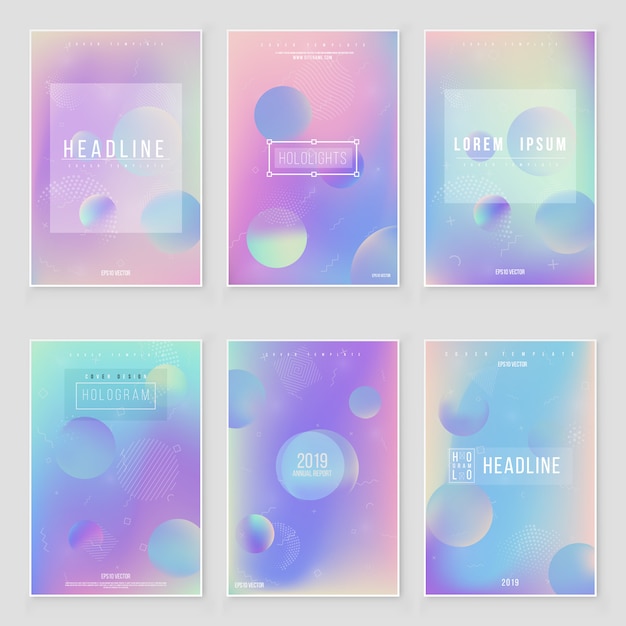 Abstract blurred Holographic gradient  background set Modern design. Iridescent 