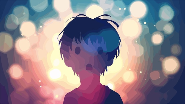 Abstract Blurred Thin Silhouette of Kawaii Little Boy Head