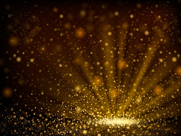 Abstract bokeh glittering golden powder background in 3d illustration