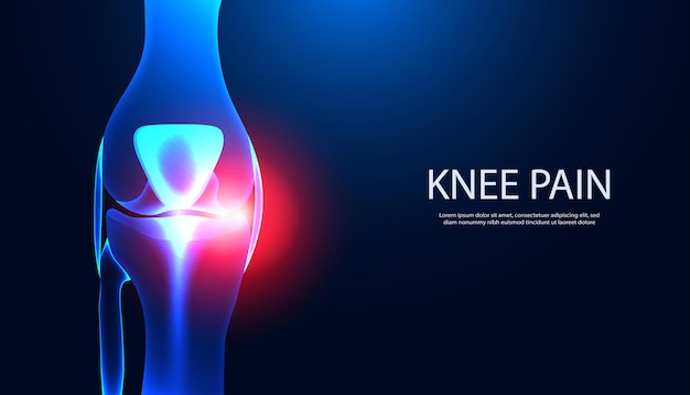 Abstract Bone Knee part Anatomy Xray model showing knee injury with red light For inserting text articles or templates