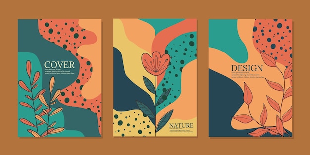 abstract botanical cover design set. modern and natural background. A4 printing for notebooks