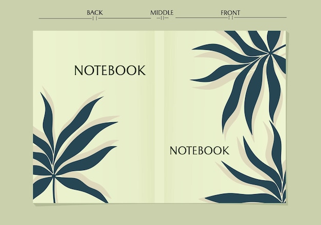 abstract botanical notebook cover design set in A4 layout size.hand drawn aesthetic background