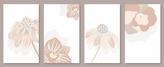 Abstract botanical wall art set Vector illustration in scandinavian design