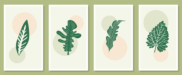 Abstract botanical wall art set Vector illustration in scandinavian design