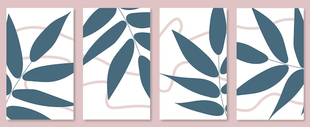 Abstract botanical wall art set Vector illustration in scandinavian design