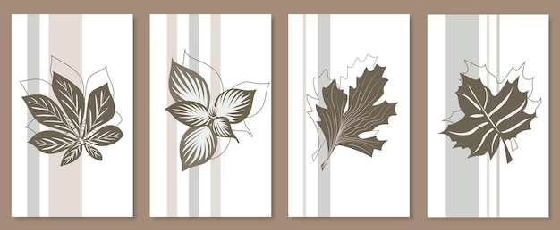 Abstract botanical wall art set Vector illustration in scandinavian design