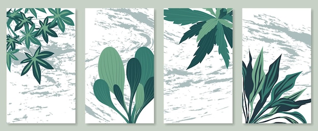 Abstract botanical wall art set Vector illustration in scandinavian design