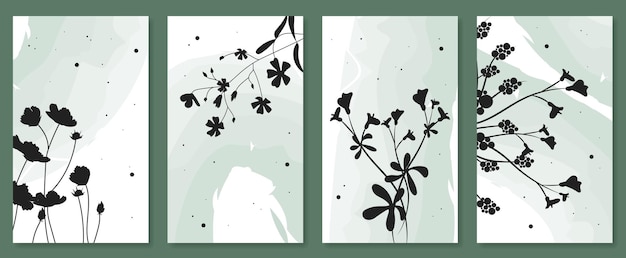 Abstract botanical wall art set Vector illustration in scandinavian design