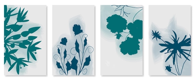 Abstract botanical wall art set Vector illustration in scandinavian design