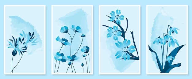 Abstract botanical wall art set Vector illustration in scandinavian design