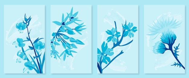 Abstract botanical wall art set Vector illustration in scandinavian design