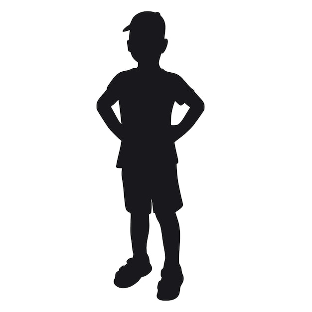 Abstract boy stands with his hands at his sides black silhouette male child shadow child standing