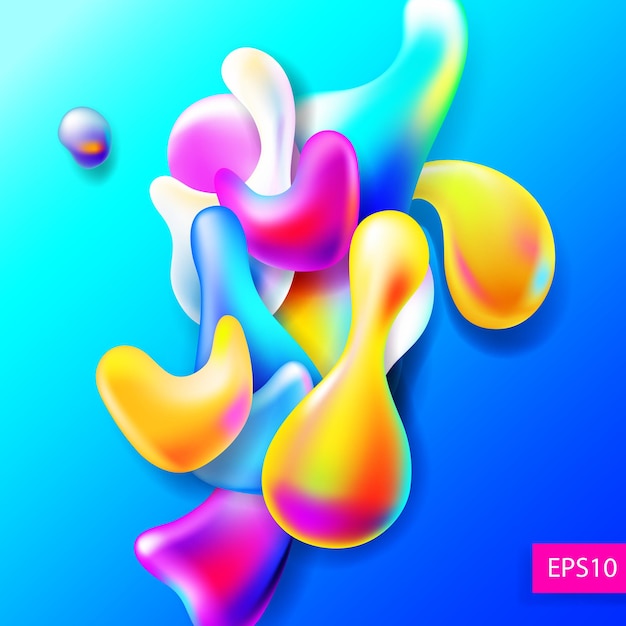 Abstract bright colorful plasma drops shapes pattern isolated on transparent background for banner