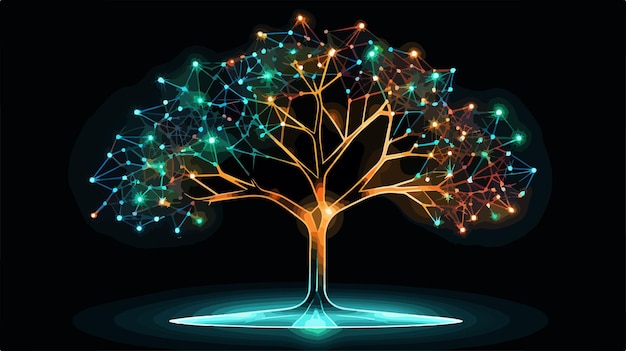 Vector abstract bright mesh dash tree with glow effect