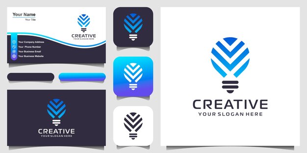 Abstract bulb lamp logo and business card design .