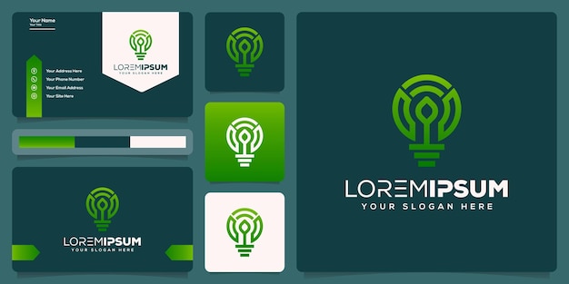 abstract bulb leaf monoline logo with business card template