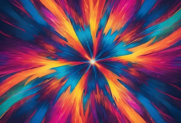 Vector abstract burst of vibrant colors blue orange pink and yellow radiating outwards from a central point creating a sense of energy and motion