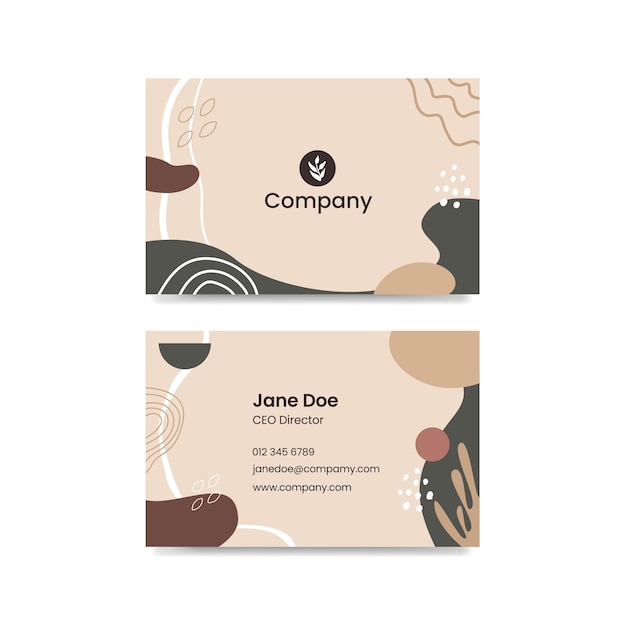 Abstract business card, earth tone boho art style, vector template