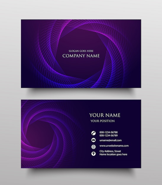 Abstract business card template design, Two sided with fluid gradient on purple background,