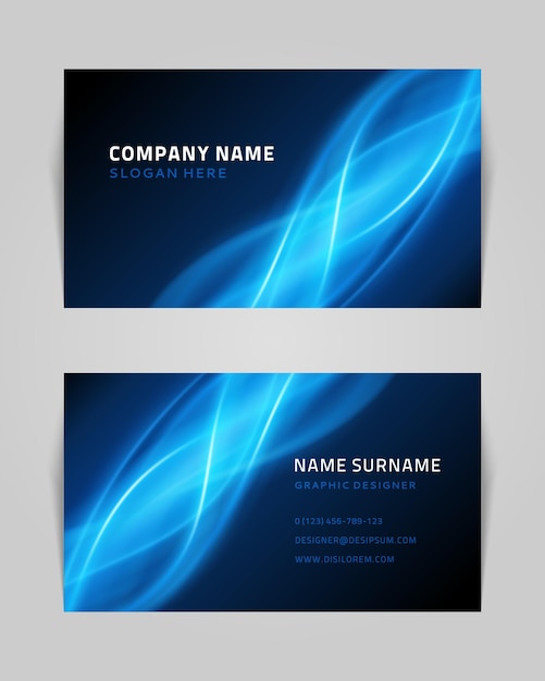 Abstract business card with blue waves vector template Blue geometric lines futuristic gradient dance