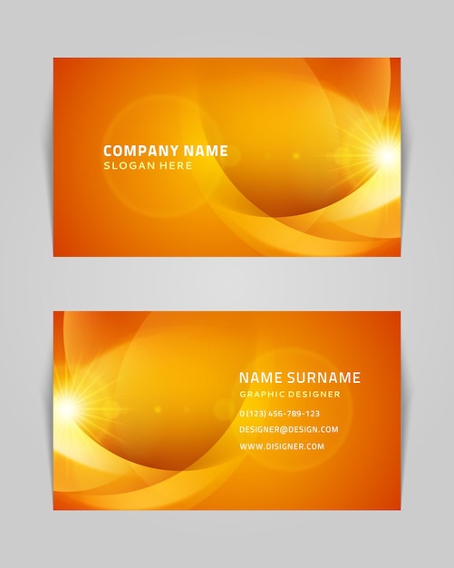 Abstract business card with spiral swirls vector template Orange geometric lines futuristic gradient dance