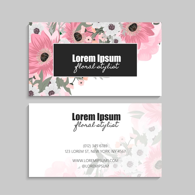 Abstract business cards template with flowers