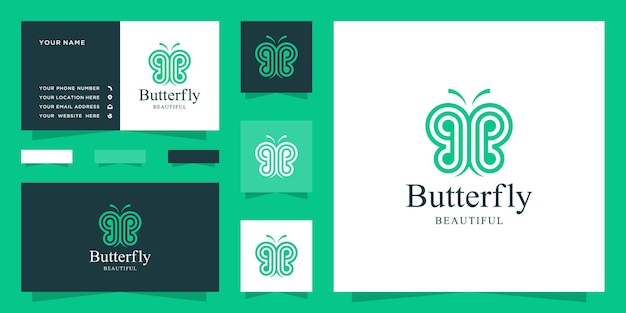 Abstract butterfly logo with letter bb and business card design