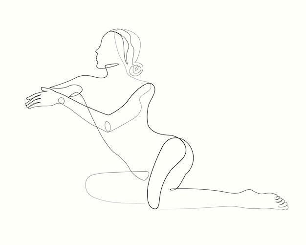 Abstract charming sexy girl sitting down pose one line art drawing