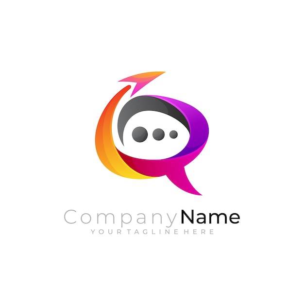 Abstract chat logo with rocket design combination telecommunication