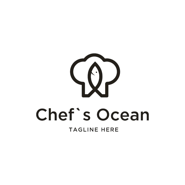 abstract chefs hat and fish logo black color isolated on white background