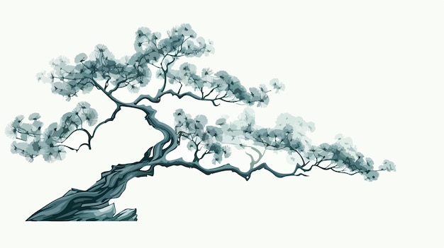 Vector abstract chinese traditional style flat vector tree illustration