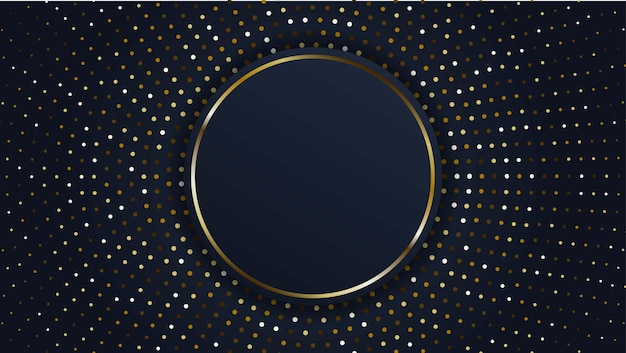 abstract circle shape dark and golden color luxury background design template with gold glitters