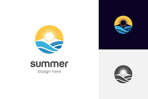 Abstract Circular Sun and Sea Wave Logo icon design for summer Flat Vector Logo Design Template Element symbol