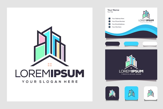 Abstract city building logo design concept with business card home residential apartment and city