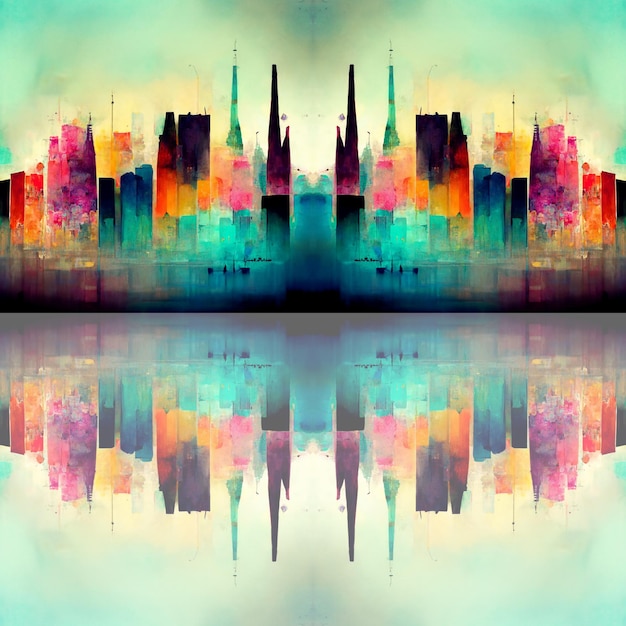 Vector abstract cityscape illustration building downtown architecture design background colorful metropolis