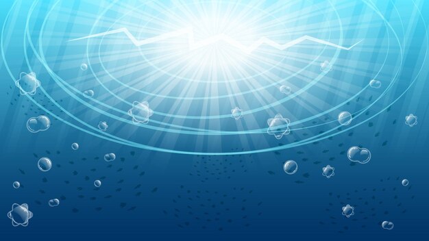 Abstract Collection Blue Underwater Ocean Sea Nature Background Vector With Fishes And Shadows