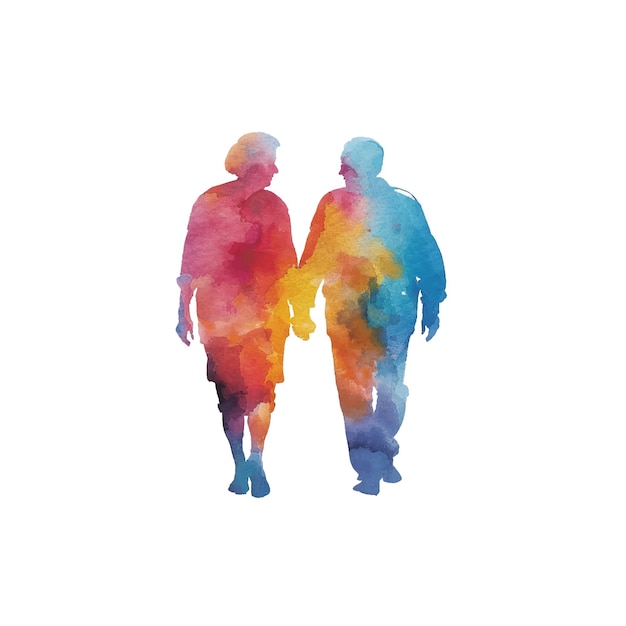 Vector abstract color silhouette of grandma and grandpa vector illustration in watercolor style