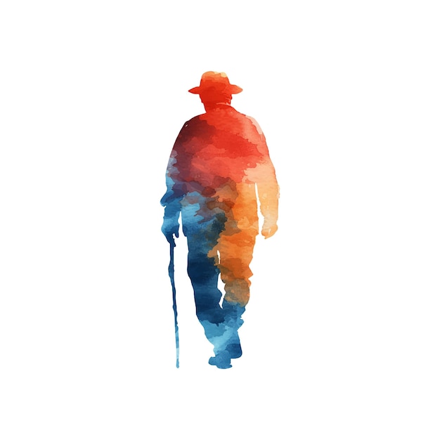 abstract color silhouette of old man vector illustration in watercolor style