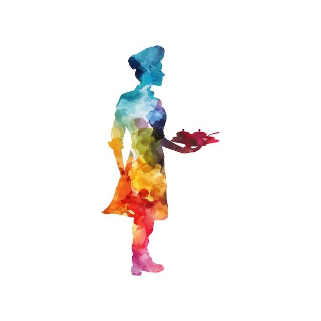 abstract color silhouette of waiter vector illustration in watercolor style