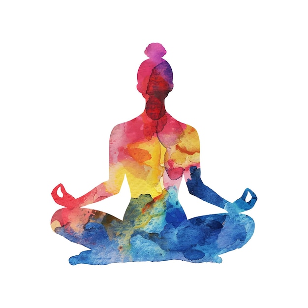 Vector abstract color silhouette of yoga vector illustration in watercolor style