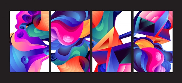 Abstract Colorful Gradient Fluid Background Set. 