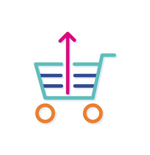 Abstract colorful growth shopping cart logo icon. Rising arrow. Modern lines with new pop art colors