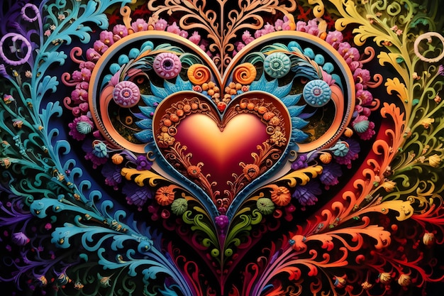 Abstract colorful heart with many decorations