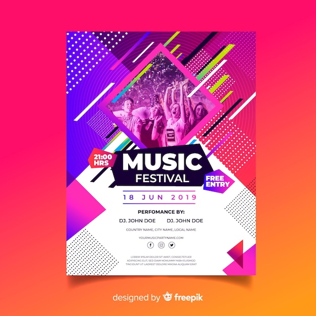 Abstract colorful music poster template with photo