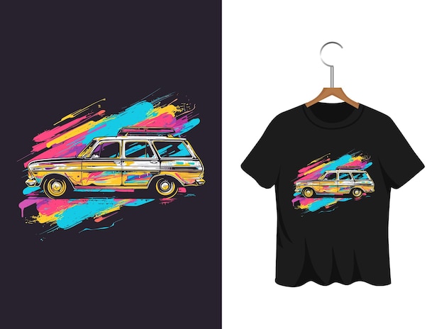 Abstract colorful painted car illustration t shirt design artwork