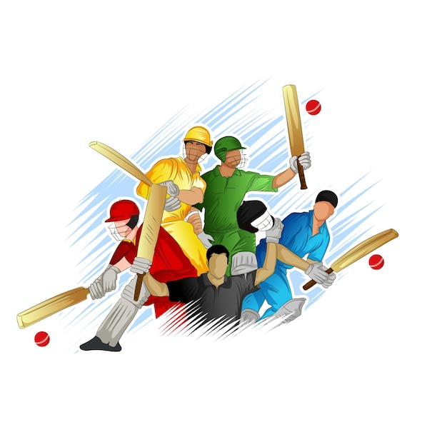 Abstract colorful pattern with batsman and bowler playing cricket background