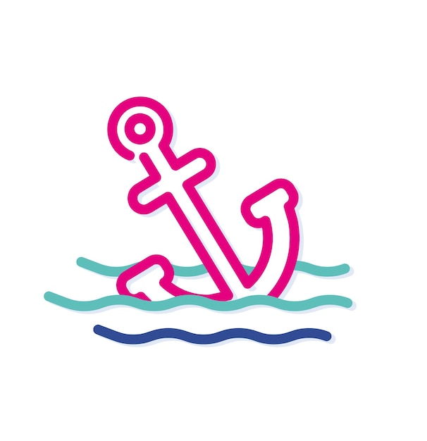 Abstract colorful seagoing anchor logo icon. Ship anchor lowered in water. Modern lines with new pop