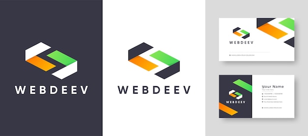 Abstract colorful style Web Developer Coder Company Logo with Business Card Design Fresh or Clean