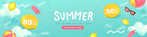 Abstract colorful Summer sale banner background with beach vibes decorate